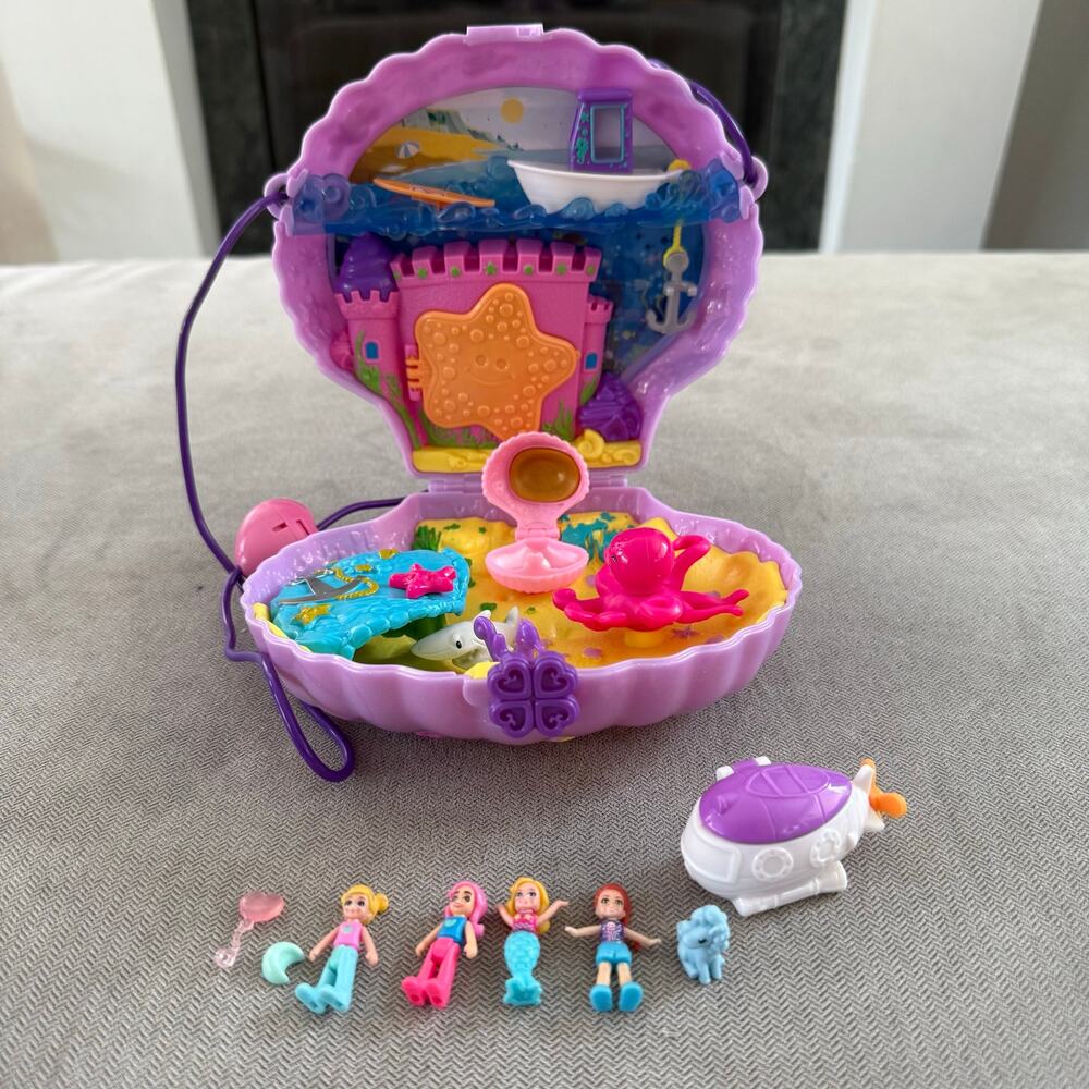 Polly Pocket Mermaid Seashell Playset Lot Dolls Submarine Accessories